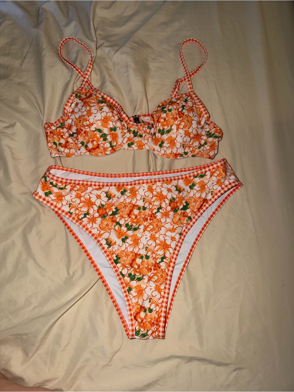 Amazon Orange Floral Gingham Bikini Set